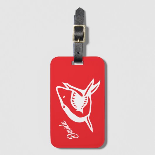 Grote witte haai logo gepersonaliseerde rode reize bagagelabel (Voorkant (verticaal))