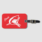 Grote witte haai logo gepersonaliseerde rode reize bagagelabel (Voorkant (horizontaal))