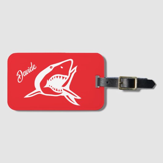 Grote witte haai logo gepersonaliseerde rode reize bagagelabel (Voorkant (horizontaal))