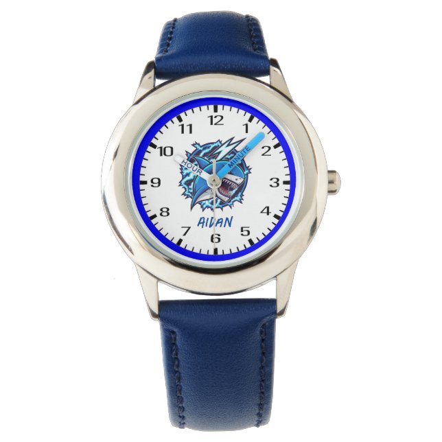 Grote witte haai met blikseminslag horloge (Voorkant)
