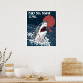Grote witte haai met diepe zee littekens poster (Keuken)