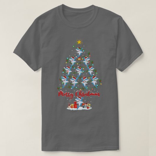Grote witte haai met kerstbomen Licht Funny T-shirt (Design voorkant)