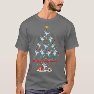 Grote witte haai met kerstbomen Licht Funny T-shirt