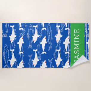Grote Witte Haai Navy Groene Monogram Strandhanddo Strandlaken