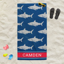 Grote Witte Haai Navy Rode Monogramnaam