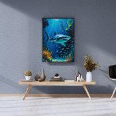 Grote witte haai oceaan schilderij levendig foto afdruk