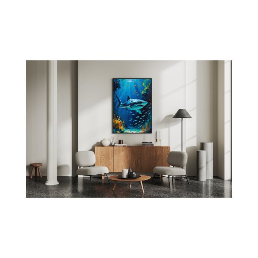 Grote witte haai oceaan schilderij levendig foto afdruk