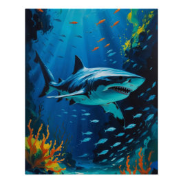 Grote witte haai oceaan schilderij levendige foto perfect poster