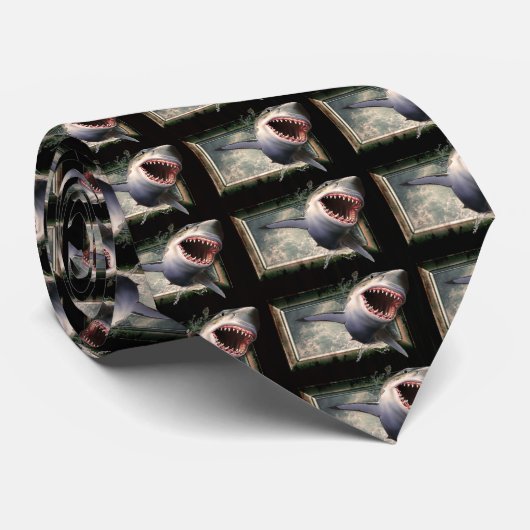 Grote witte haai op de verrijkte ketting stropdas (Opgerold)