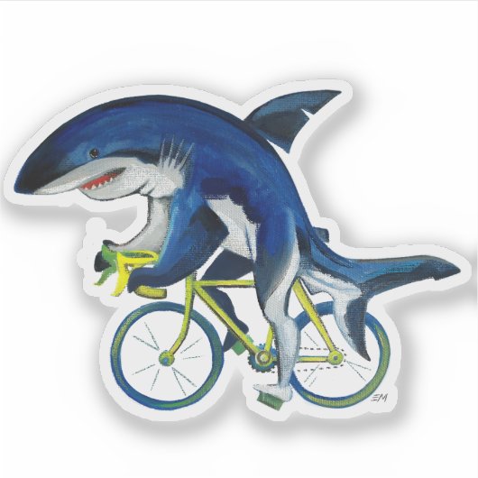 Grote witte haai op een racefiets sticker (Voorkant)