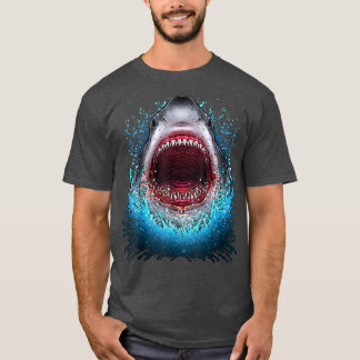 Grote witte haai Open Mouth Teeth Beach Ocean Ani T-shirt