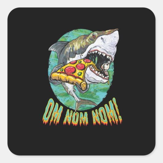 Grote witte haai pizza vierkante sticker (Voorkant)