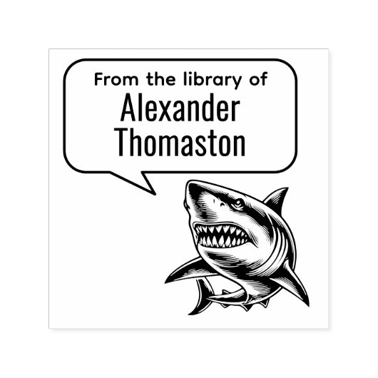 Grote witte haai praatballon bibliotheek boeknaam zelfinktende stempel (Design)