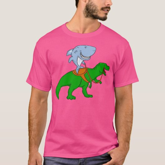 Grote witte haai rijden op een T Rex T Shirt (Voorkant)