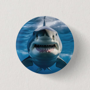Grote witte haai ronde button 3,2 cm
