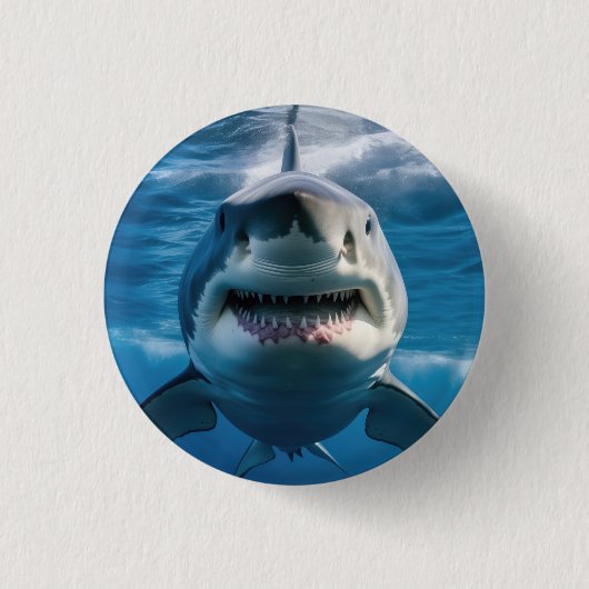 Grote witte haai ronde button 3,2 cm (Voorkant)