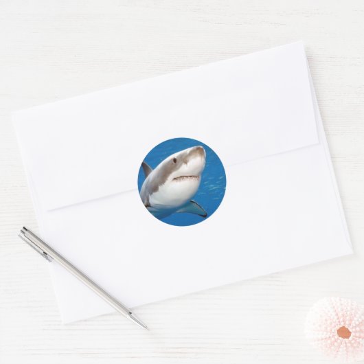 Grote witte haai ronde sticker (Envelop)