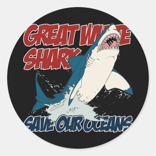 Grote witte haai ronde sticker (Voorkant)