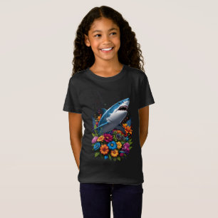 Grote witte haai T-Shirt met bloemenontwerp