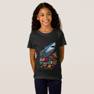 Grote witte haai T-Shirt met bloemenontwerp
