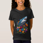 Grote witte haai T-Shirt met bloemenontwerp (Voorkant)