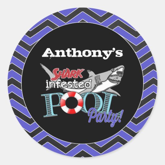 Grote witte haai zwembad verjaardagsfeestje Sticke Ronde Sticker (Voorkant)