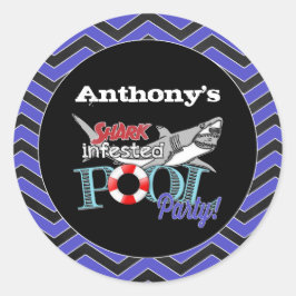 Grote witte haai zwembad verjaardagsfeestje Sticke Ronde Sticker