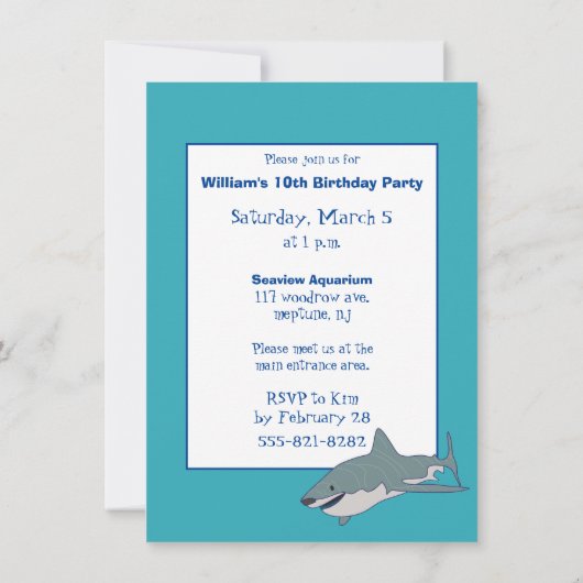 Grote witte haai zwemmen illustratie verjaardag kaart (Achterkant)