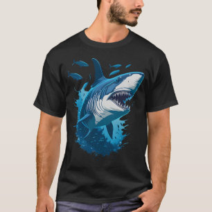 Grote witte haai zwemt met kleine vissen t-shirt