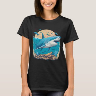 Grote witte haai zwemt met kleine vissen t-shirt