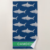 Grote witte haaien Navy Green Custom Name Strandlaken (Voorkant)