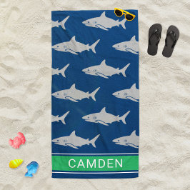 Grote witte haaien Navy Green Custom Name Strandlaken