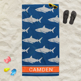 Grote witte haaien Navy Oranje Strandlaken