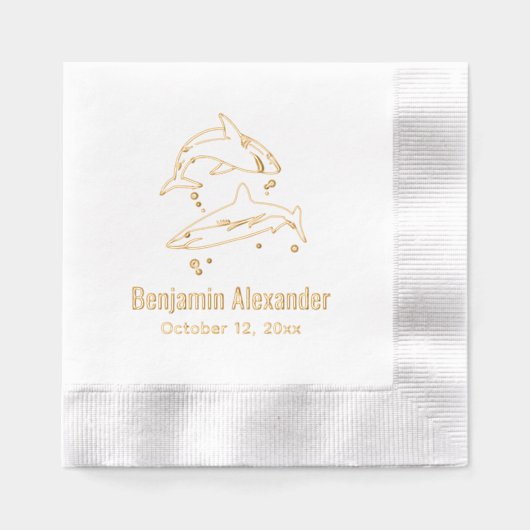 Grote Witte Haaien Oceaan Thema Naam Datum Folie Servetten (Voorkant)