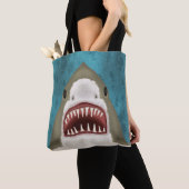 Grote witte haaienaanval Funny Fish Nautical Beach Tote Bag (Dichtbij)