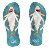 Grote witte haaienaanval Funny Ocean Monogrammed Teenslippers (Voetbed)