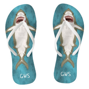 Grote witte haaienaanval Funny Ocean Monogrammed Teenslippers