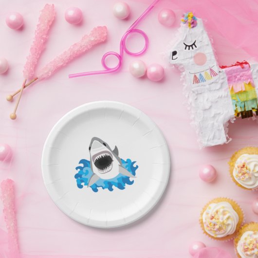 Grote witte haaienaanval Funny Papieren Bordje (Feest)