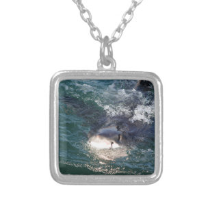Grote witte haaienhaai zilver vergulden ketting