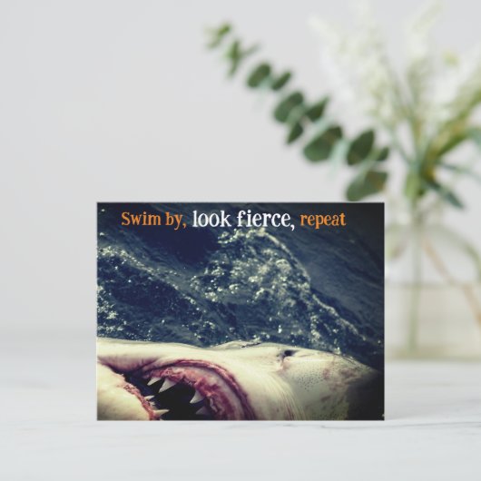 Grote witte haaienkaken feestdagenkaart (Staand voorkant)