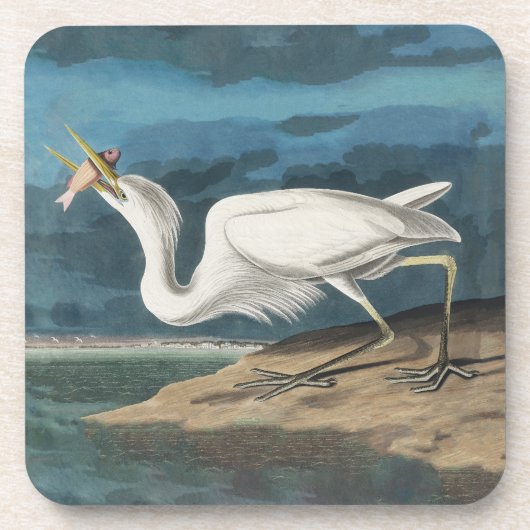 Grote Witte Heron Audubon Vogel Wildlife Painting Bier Onderzetter (Voorkant)