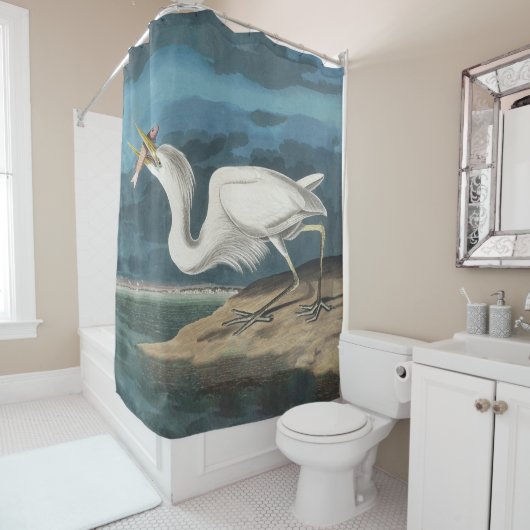 Grote Witte Heron Audubon Vogel Wildlife Painting Douchegordijn (In situ)