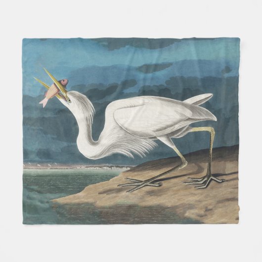 Grote Witte Heron Audubon Vogel Wildlife Painting Fleece Deken (Voorkant (Horizontaal))