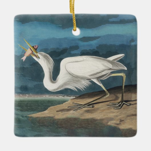 Grote Witte Heron Audubon Vogel Wildlife Painting Keramisch Ornament (Voorkant)