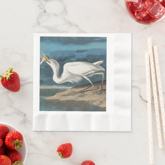 Grote Witte Heron Audubon Vogel Wildlife Painting Servet (Insitu)