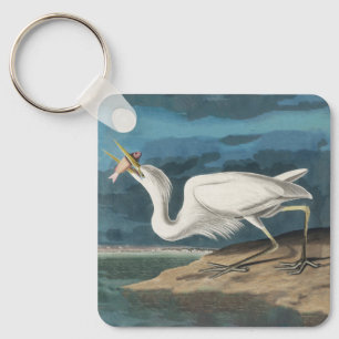 Grote Witte Heron Audubon Vogel Wildlife Painting Sleutelhanger