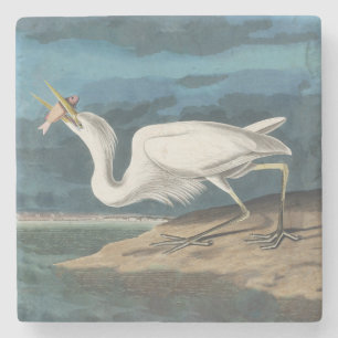 Grote Witte Heron Audubon Vogel Wildlife Painting Stenen Onderzetter
