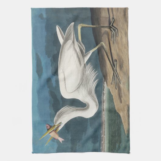 Grote Witte Heron Audubon Vogel Wildlife Painting Theedoek (Verticaal)