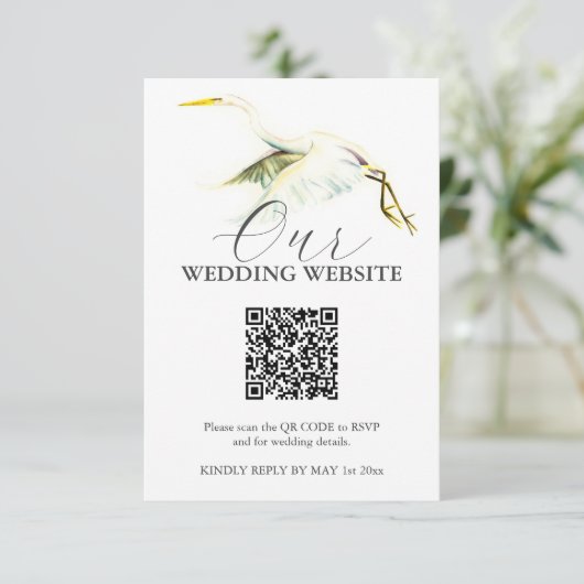 Grote Witte Heron Bruiloft Behuizing Kaarten (Staand voorkant)