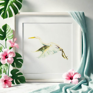 Grote Witte Heron Tropische Kunst Poster